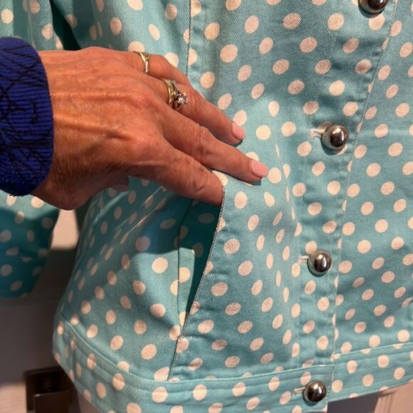 💥Host Pick 💥 Christopher & Banks Polka Dot Denim Jacket Size Medium Petite - Picture 6 of 13